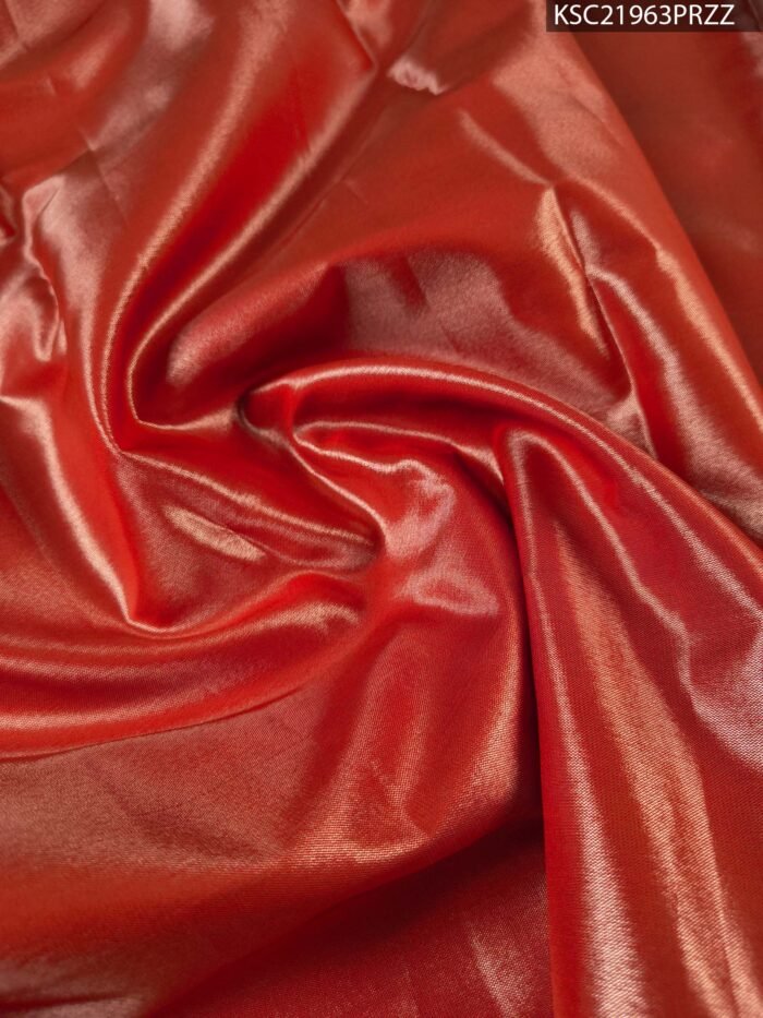 Beige and Rust Coloured Tissue Saree with Floral Brocade and Rich Zari Pallu - Image 4