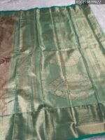 Green and Brown Tissue Saree with Paisley Motifs and Rich Zari Border - Image 3