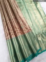 Green and Brown Tissue Saree with Paisley Motifs and Rich Zari Border