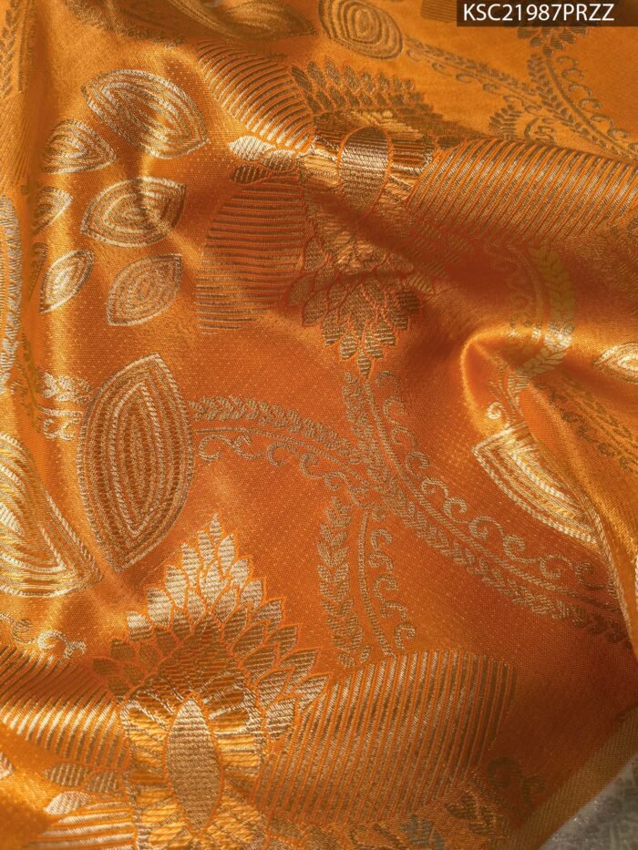 Orange Coloured Tissue Silk Saree with Paisley Motifs and Zari Woven Border - Image 2