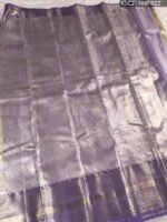Lavender and Gold Tissue Saree with Floral Motifs and Zari Woven Border - Image 3