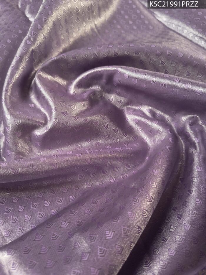 Green and Lavender Tissue Saree with Floral Motifs and Rich Zari Border - Image 4