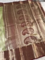 Elegant Green Tissue Saree with Paisley Motifs and Rich Zari Border - Image 3