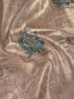 Beige and Teal Tissue Saree with Intricate Peacock Motifs and Rich Zari Border - Image 2