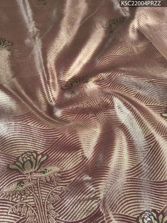 Lavender and Green Tissue Saree with Rich Zari Pallu and Floral Border - Image 2