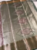 Lavender and Green Tissue Saree with Rich Zari Pallu and Floral Border - Image 3