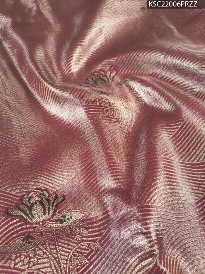 Pink and Green Coloured Tissue Silk Saree with Rich Floral Brocade Weaves and Zari Woven Border - Image 2