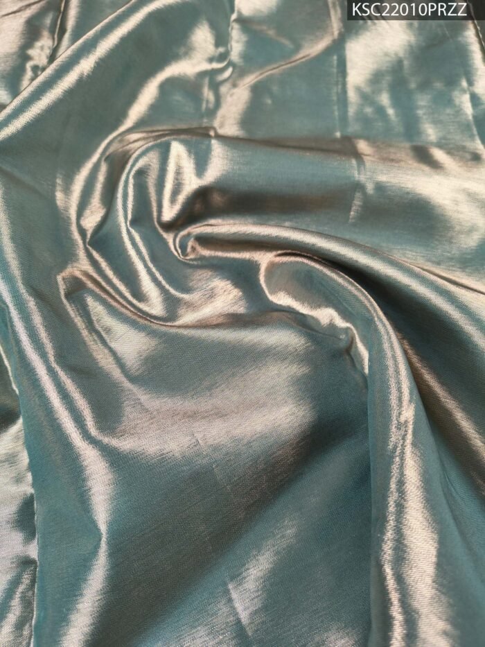 Blush Coloured Tissue Saree with Rich Floral Brocade and Zari Woven Border - Image 4