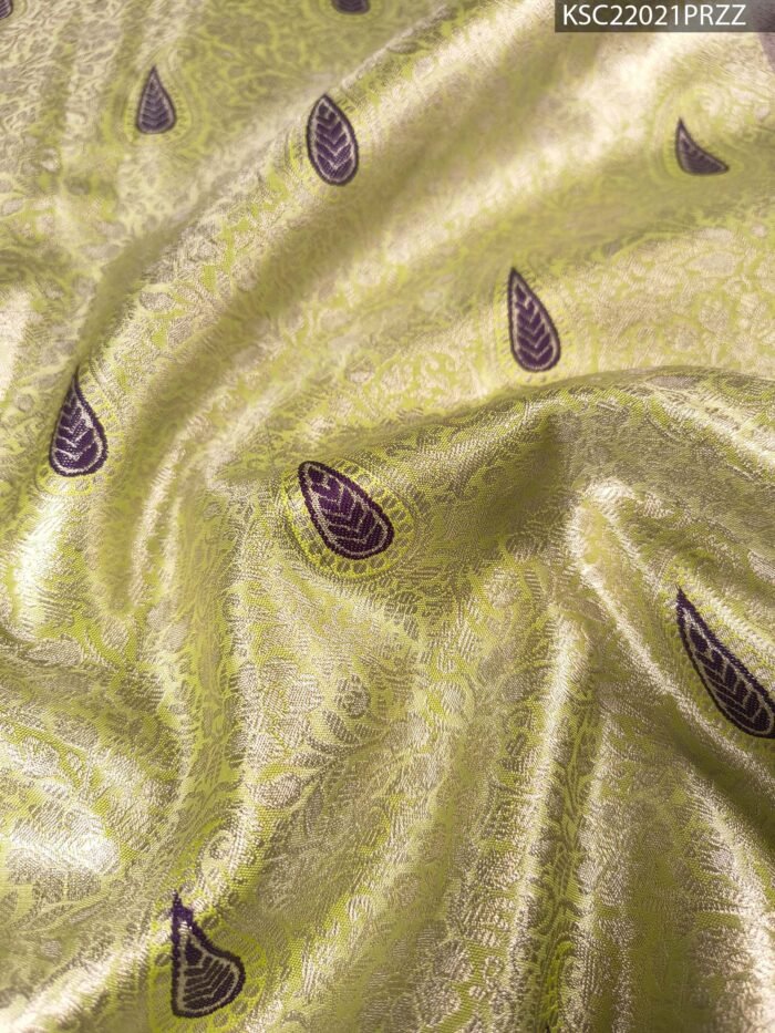 Green and Silver Tissue Saree with Paisley Motifs and Rich Zari Border - Image 2