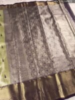 Green and Silver Tissue Saree with Paisley Motifs and Rich Zari Border - Image 3