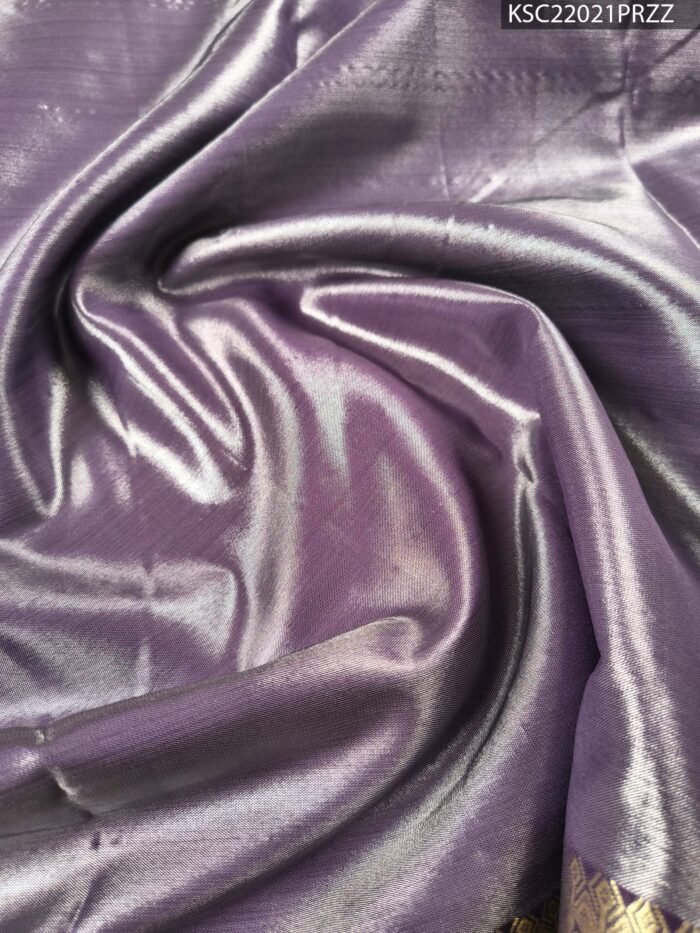 Green and Silver Tissue Saree with Paisley Motifs and Rich Zari Border - Image 4