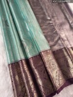 Teal Coloured Tissue Silk Saree with Floral Brocade and Rich Zari Border