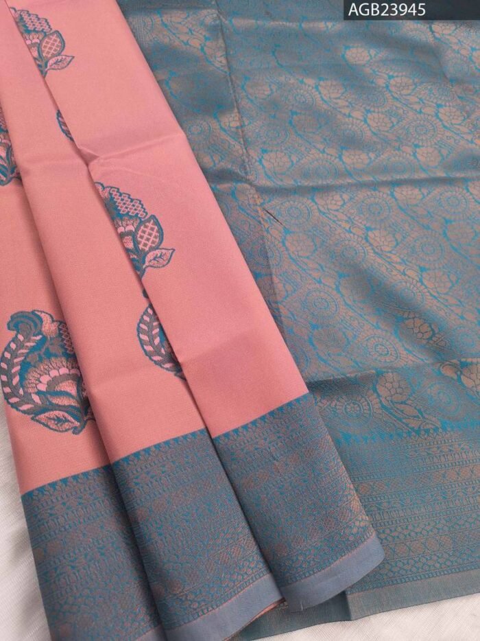 Pink and Blue Semi Soft Silk Fancy Saree with Intricate Design - Image 1