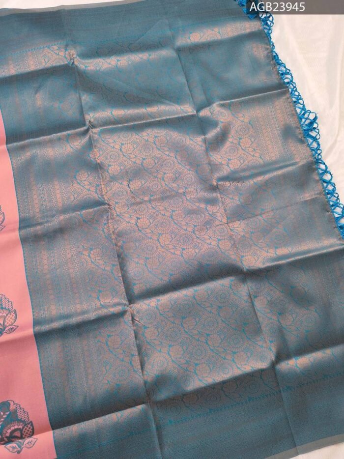 Pink and Blue Semi Soft Silk Fancy Saree with Intricate Design - Image 3