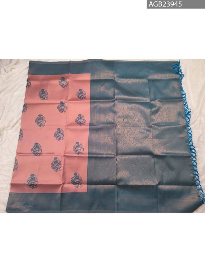 Pink and Blue Semi Soft Silk Fancy Saree with Intricate Design - Image 5