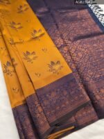Beautiful Yellow and Purple Semi Soft Silk Saree with Floral Motifs and Elegant Border