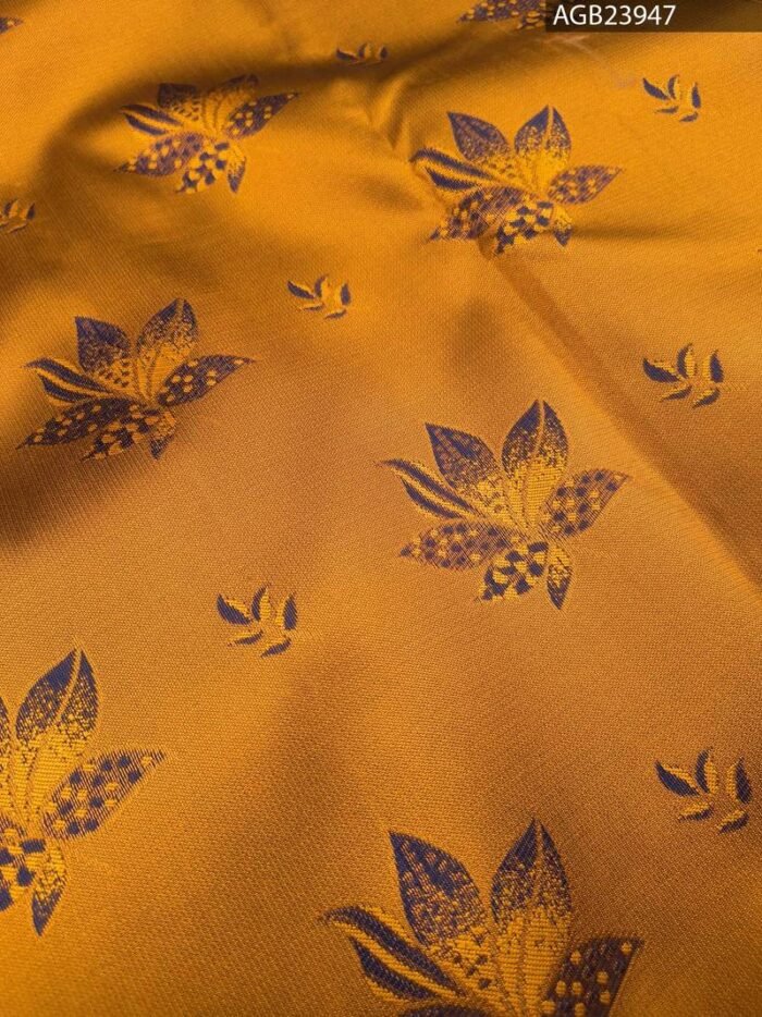 Beautiful Yellow and Purple Semi Soft Silk Saree with Floral Motifs and Elegant Border - Image 2