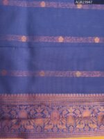 Beautiful Yellow and Purple Semi Soft Silk Saree with Floral Motifs and Elegant Border - Image 4