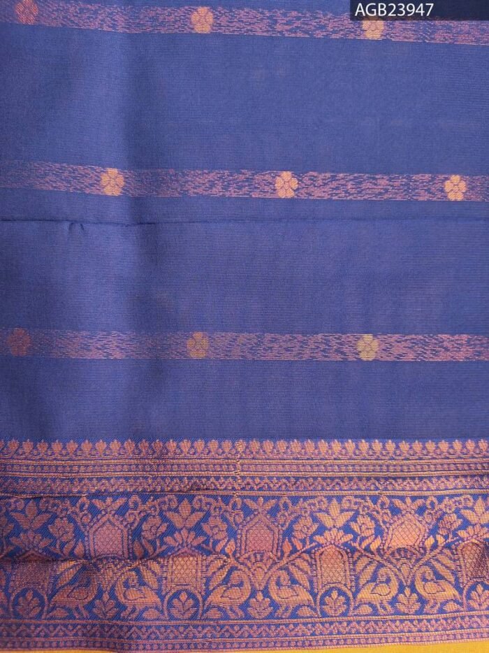 Beautiful Yellow and Purple Semi Soft Silk Saree with Floral Motifs and Elegant Border - Image 4