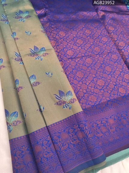 Elegant Blue and Green Fancy Saree with Beautiful Floral Motifs and Rich Border Design