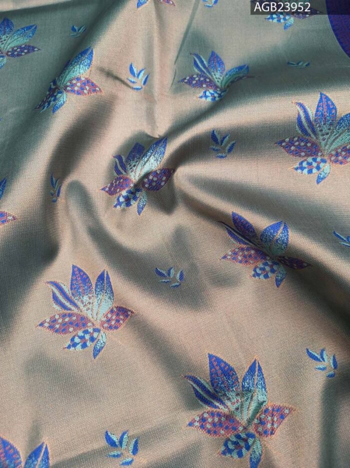 Elegant Blue and Green Fancy Saree with Beautiful Floral Motifs and Rich Border Design - Image 2