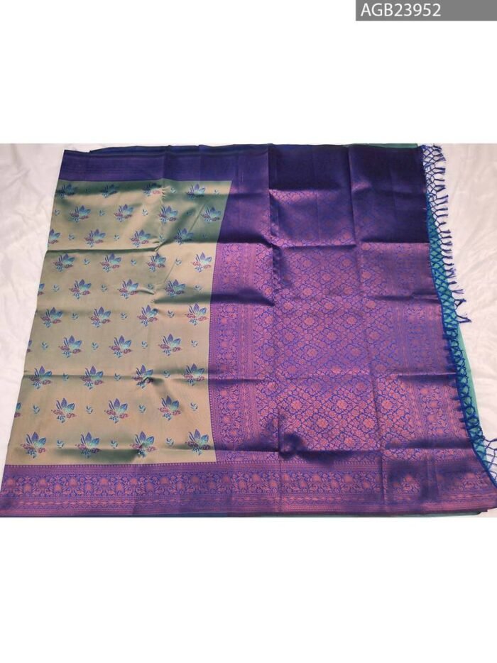 Elegant Blue and Green Fancy Saree with Beautiful Floral Motifs and Rich Border Design - Image 5