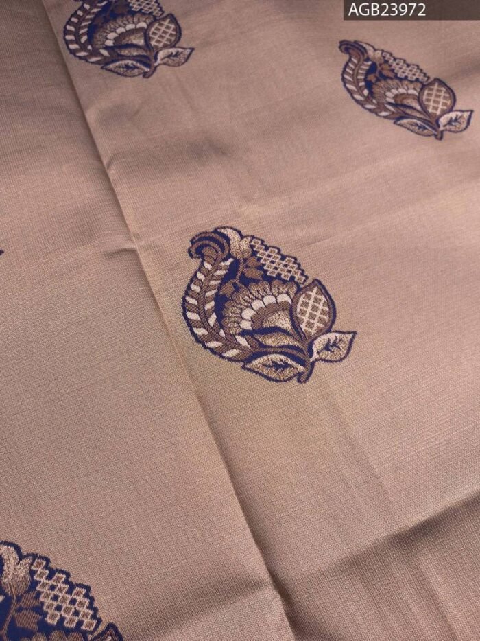 Beige and Dark Blue Fancy Saree with Elegant Border and Intricate Motifs - Image 2