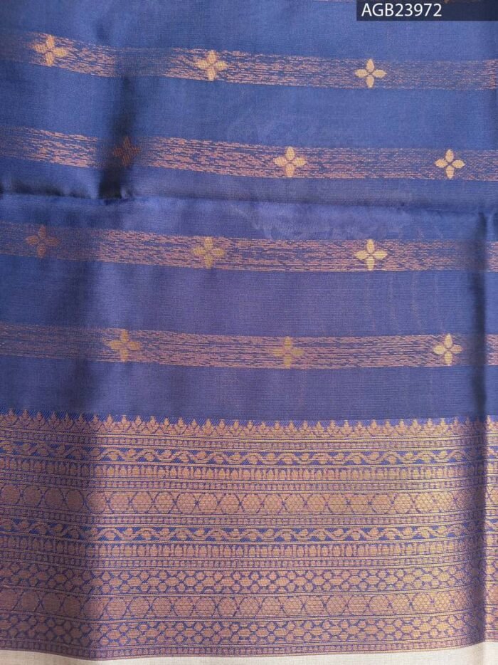 Beige and Dark Blue Fancy Saree with Elegant Border and Intricate Motifs - Image 4