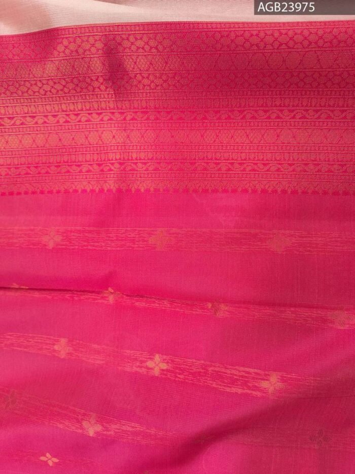 Peach and Red Fancy Saree with Beautiful Embroidery and Rich Border - Image 4