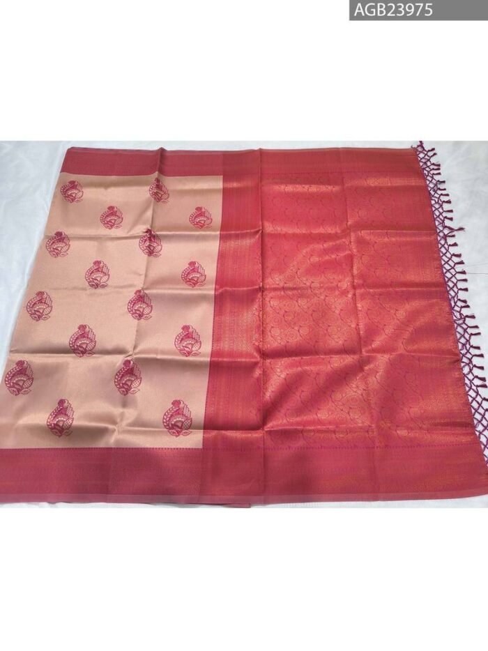 Peach and Red Fancy Saree with Beautiful Embroidery and Rich Border - Image 5