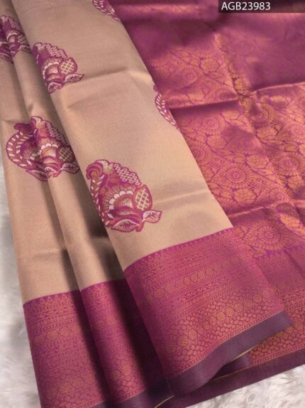 Beautiful Beige and Purple Semi Soft Silk Fancy Saree with Elegant Border