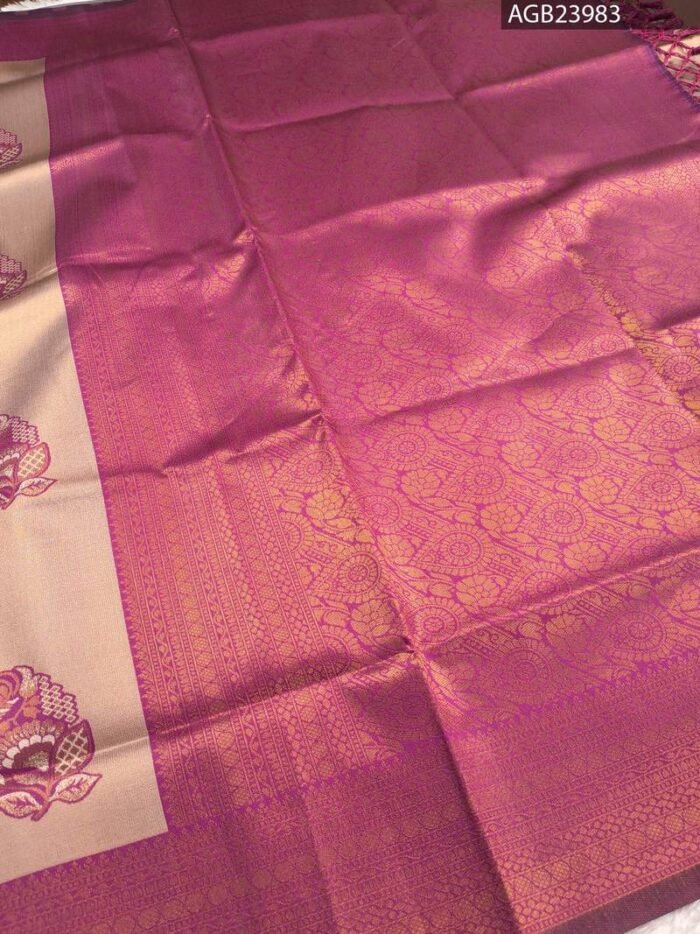 Beautiful Beige and Purple Semi Soft Silk Fancy Saree with Elegant Border - Image 3
