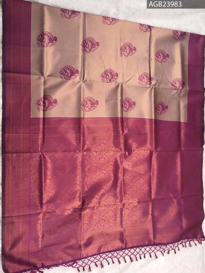 Beautiful Beige and Purple Semi Soft Silk Fancy Saree with Elegant Border - Image 5
