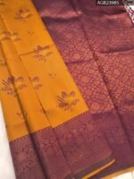 Golden and Maroon Semi Soft Silk Fancy Saree with Floral Motifs and Intricate Border