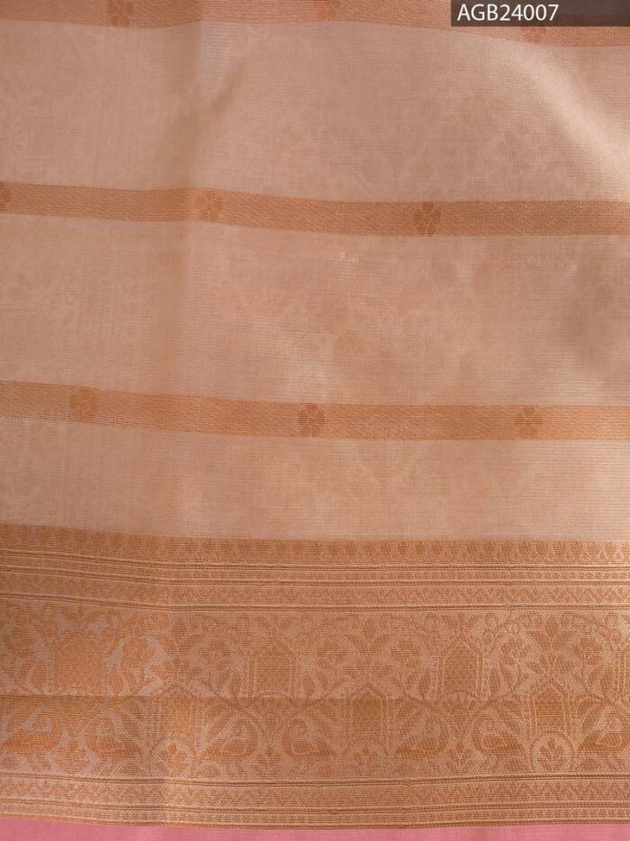 Peach Semi Soft Silk Fancy Saree with Floral Pattern and Rich Border - Image 3