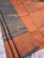 Gray and Orange Semi Soft Silk Fancy Saree with Floral Motifs and Rich Pallu