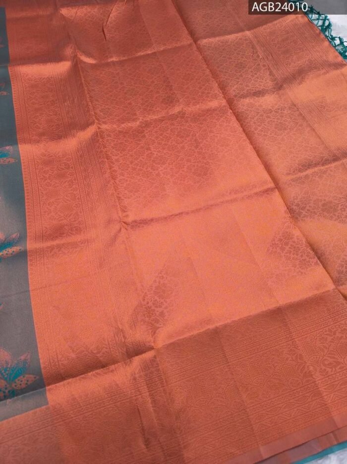 Gray and Orange Semi Soft Silk Fancy Saree with Floral Motifs and Rich Pallu - Image 3