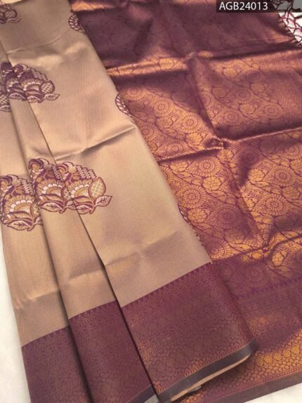 Beige and Maroon Semi Soft Silk Fancy Saree with Fish Motifs and Rich Border