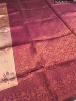 Peach and Dark Purple Fancy Saree with Beautiful Floral Motifs and Intricate Border - Image 3