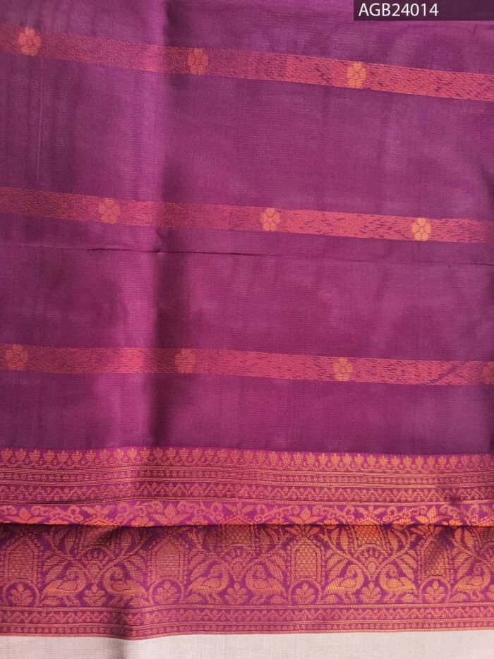 Peach and Dark Purple Fancy Saree with Beautiful Floral Motifs and Intricate Border - Image 4