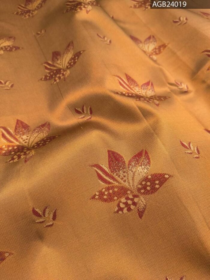 Orange and Red Printed Fancy Saree with Rich Border and Floral Pallu - Image 2