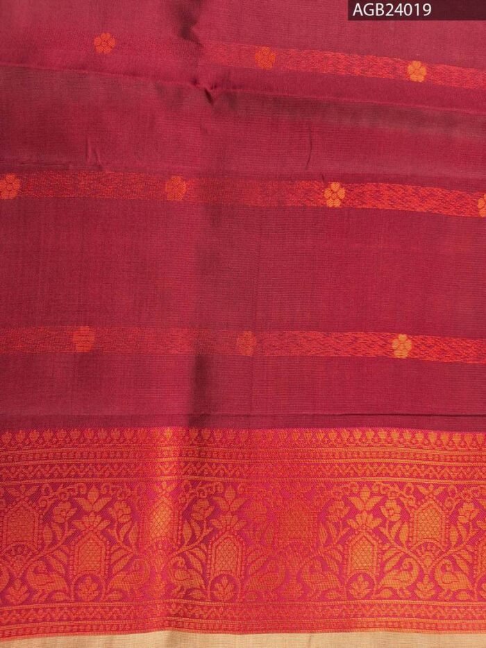 Orange and Red Printed Fancy Saree with Rich Border and Floral Pallu - Image 4