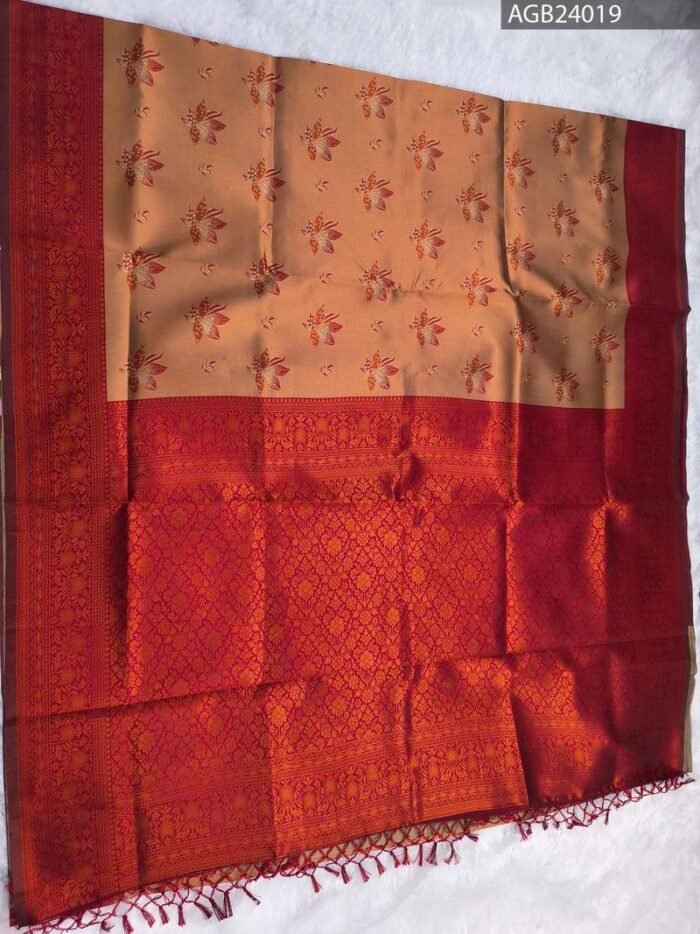 Orange and Red Printed Fancy Saree with Rich Border and Floral Pallu - Image 5