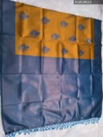 Mustard Yellow and Blue Fancy Saree with Traditional Fish Motifs and Intricate Border - Image 5
