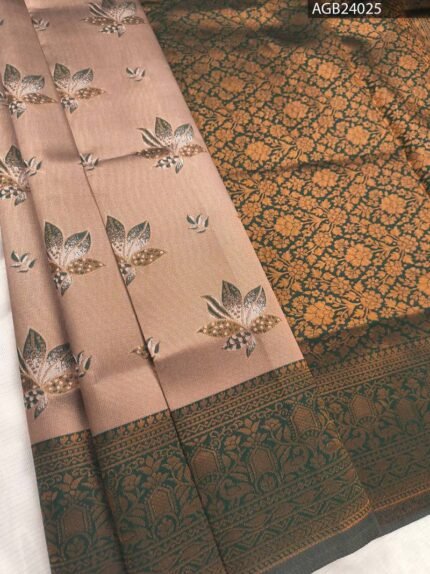 Brown and Beige Floral Pattern Fancy Saree with Rich Pallu and Ornate Border