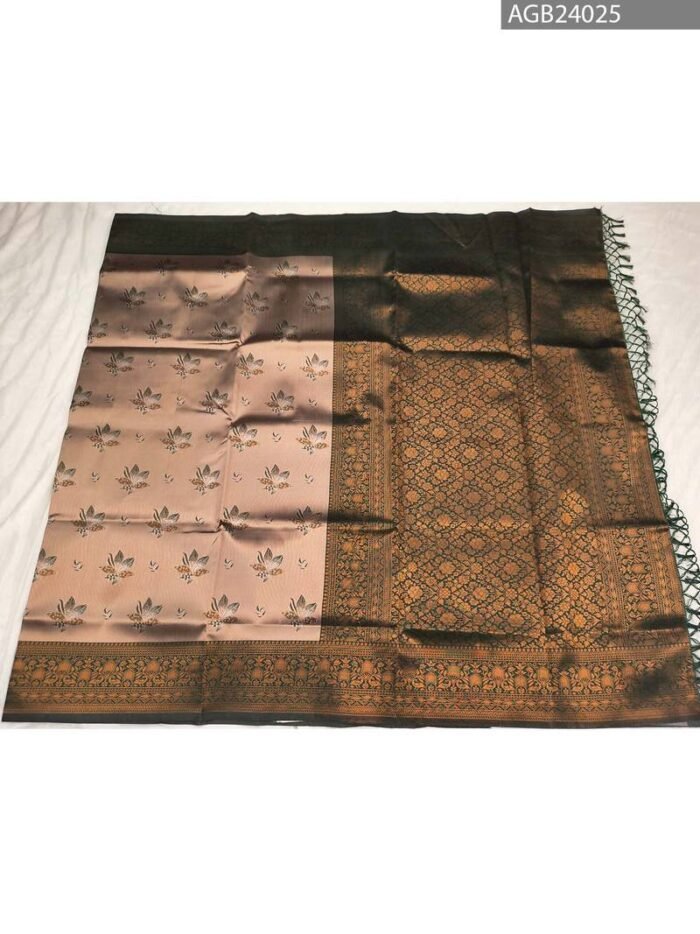 Brown and Beige Floral Pattern Fancy Saree with Rich Pallu and Ornate Border - Image 5
