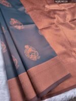 Elegant Navy Blue and Brown Floral Design Semi Soft Silk Fancy Saree