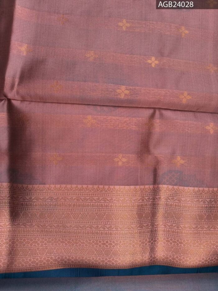 Elegant Navy Blue and Brown Floral Design Semi Soft Silk Fancy Saree - Image 4