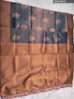 Elegant Navy Blue and Brown Floral Design Semi Soft Silk Fancy Saree - Image 5