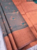 Grey and Orange Semi Soft Silk Fancy Saree with Floral Motifs and Rich Pallu